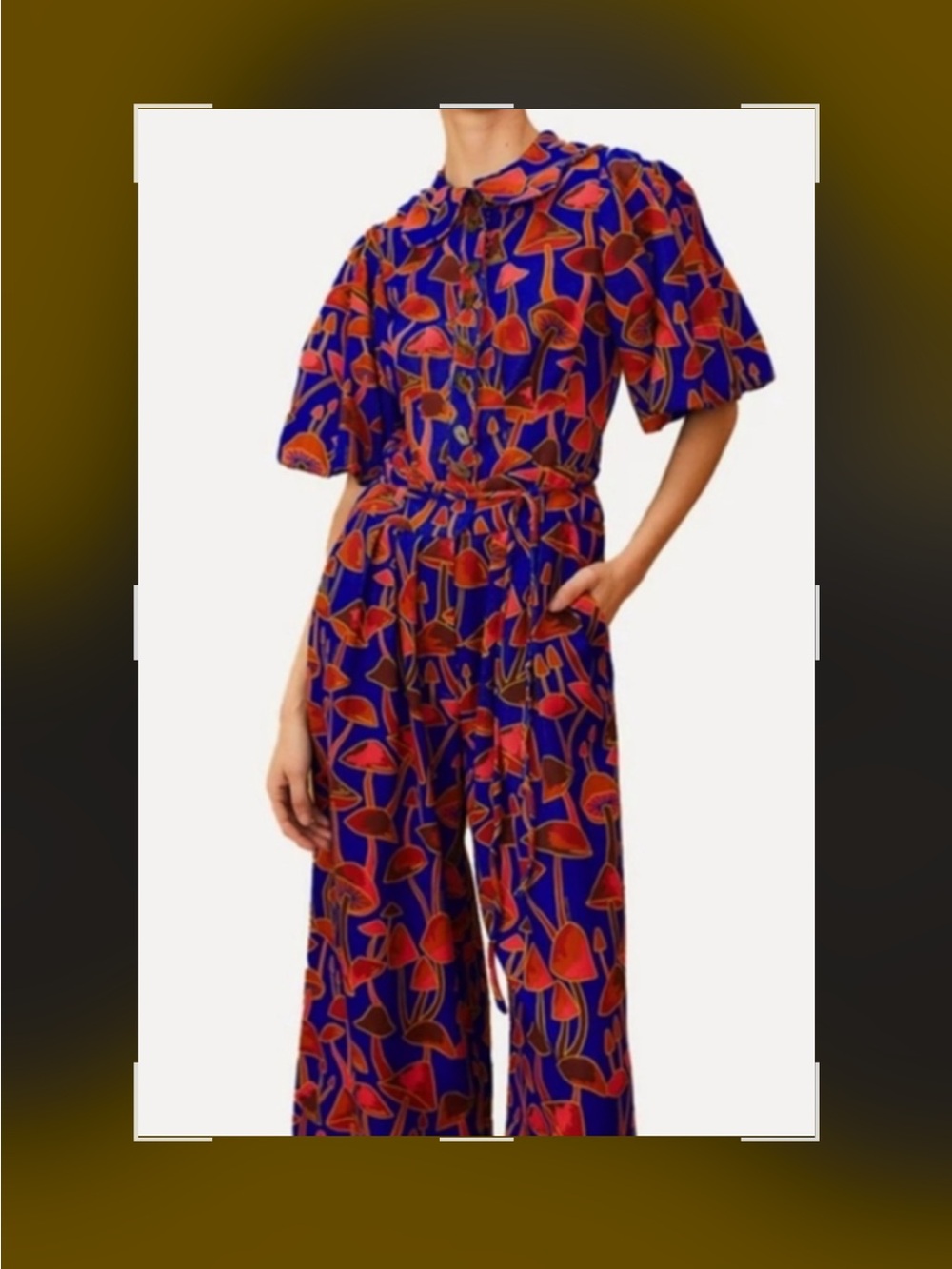 Printed Wide-Leg Jumpsuit in Blue and Red
